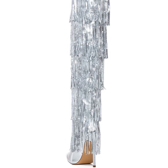 Callie Chrome: Sequin Fringe Silver Stiletto Azalea Wang Boots 9 8 - Picture 6 of 11